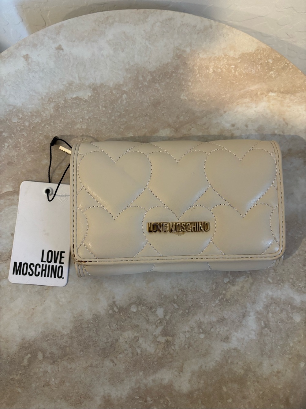 Love Moschino Cream Quilted Heart Wallet
